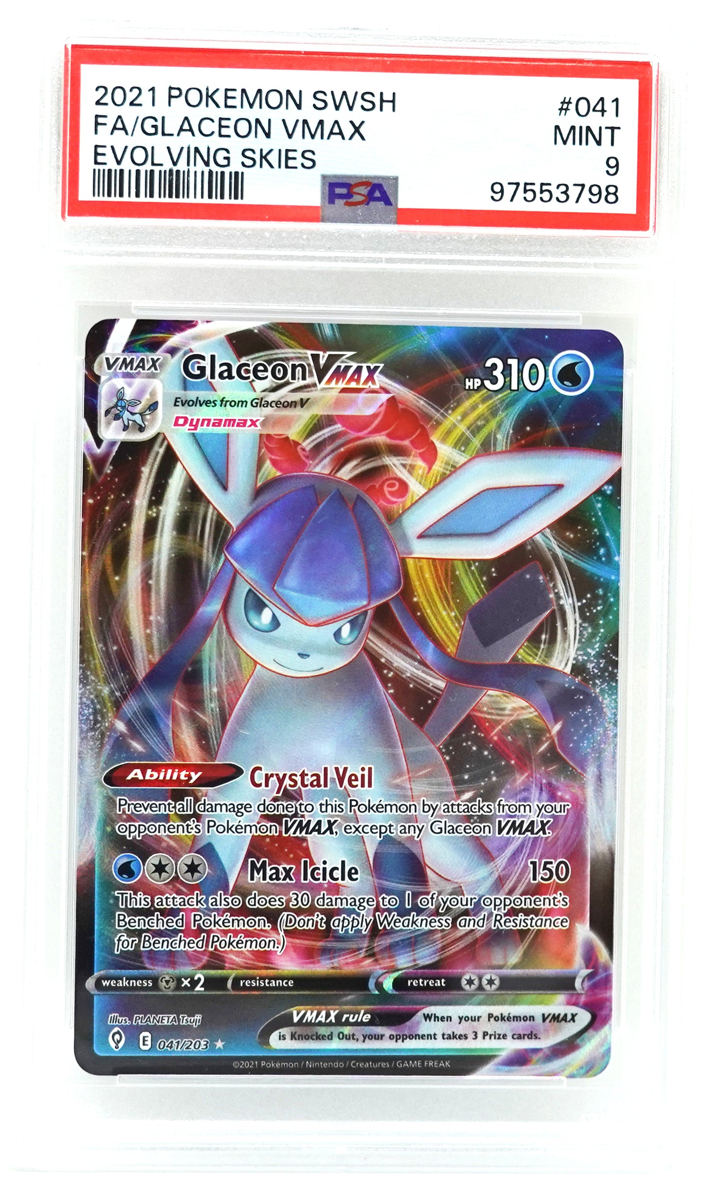 2021 POKEMON SWORD & SHIELD EVOLVING SKIES #041 FA/GLACEON VMAX EVOLVING SKIES PSA 9