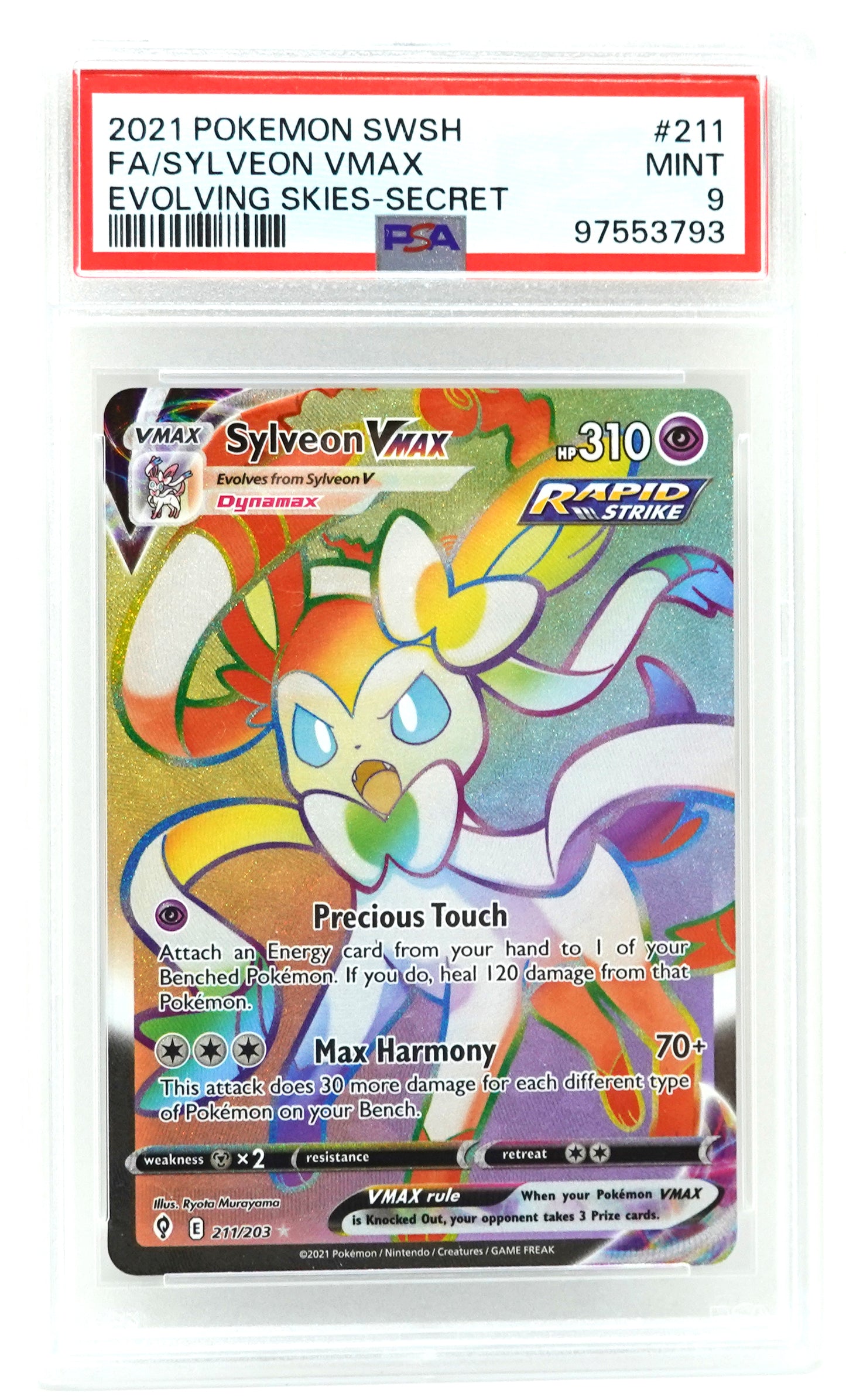 2021 POKEMON SWORD & SHIELD EVOLVING SKIES #211 FA/SYLVEON VMAX EVOLVING SKIES-SECRET PSA 9
