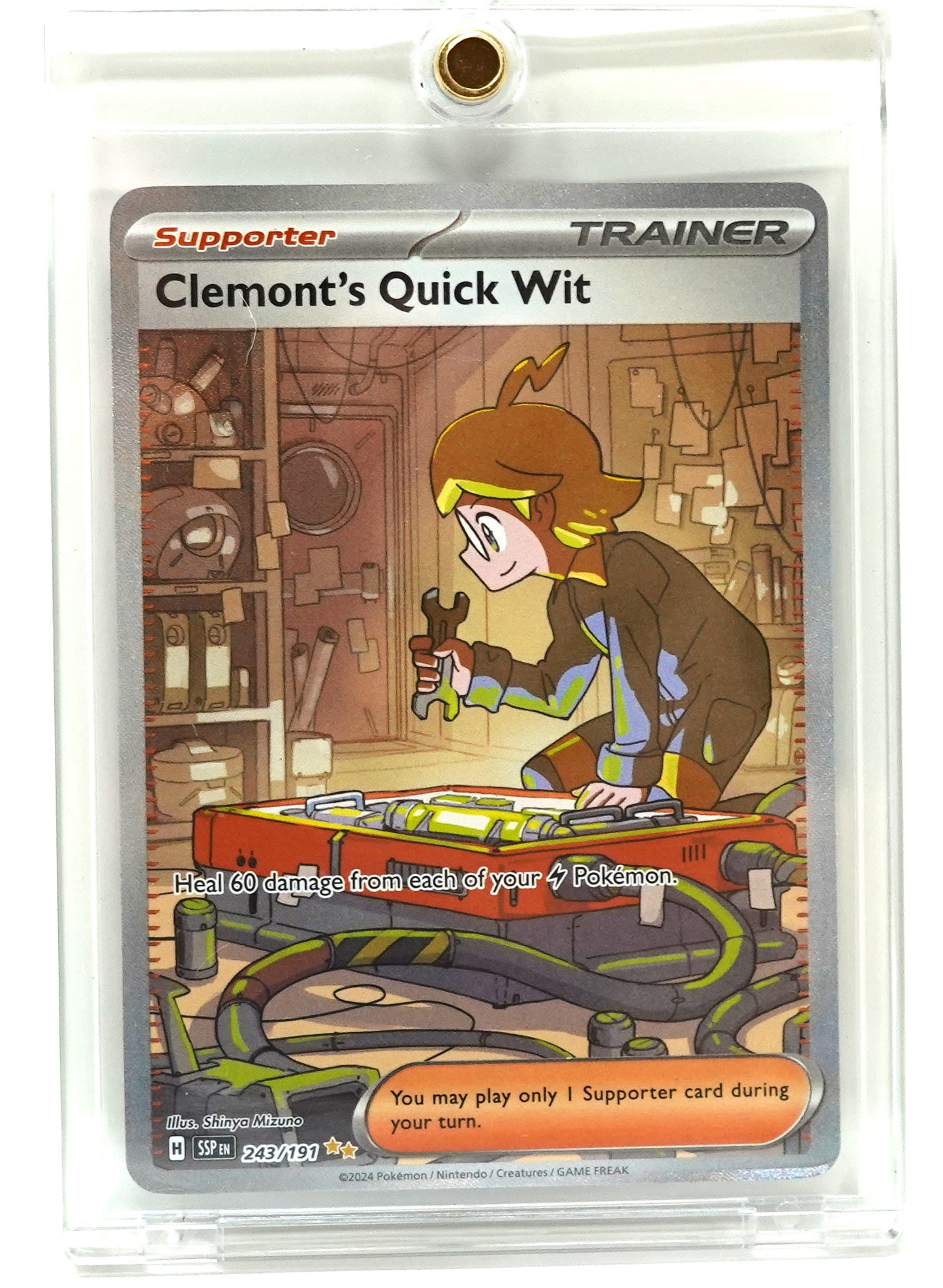 2024 POKEMON SURGING SPARKS #243 CLEMONT’S QUICK WIT SPECIAL ILLUSTRATION RARE HOLO