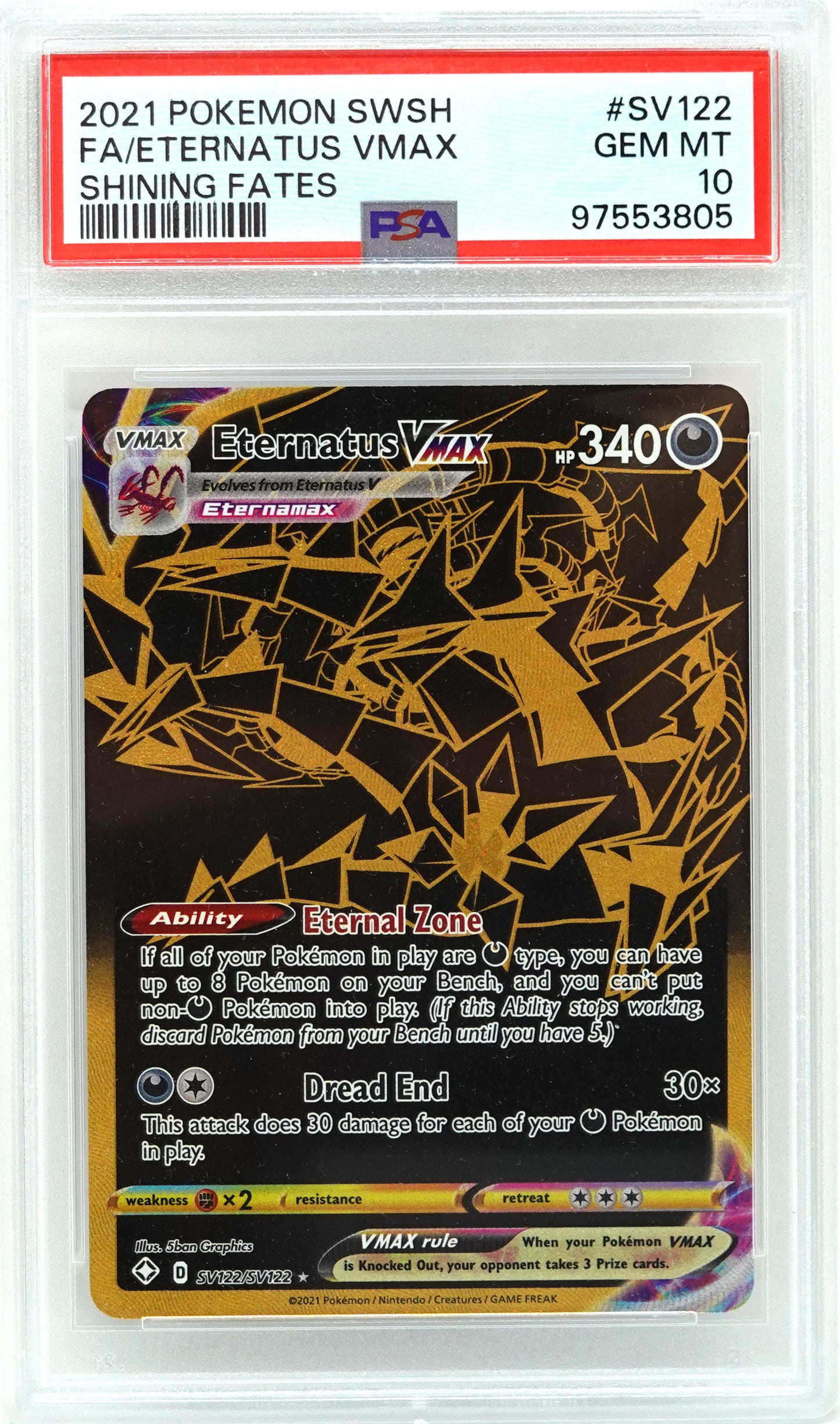 2021 POKEMON SWORD & SHIELD SHINING FATES #SV122 FA/ETERNATUS VMAX SHINING FATES PSA 10