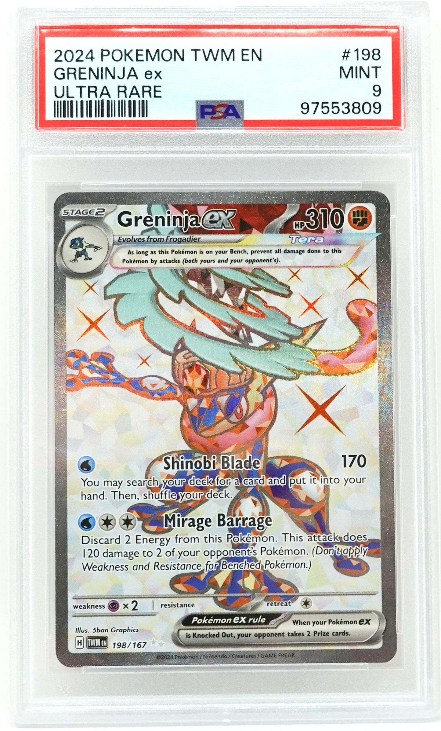 2024 POKEMON TWM EN-TWILIGHT MASQUERADE #198 GRENINJA ex ULTRA RARE PSA 9