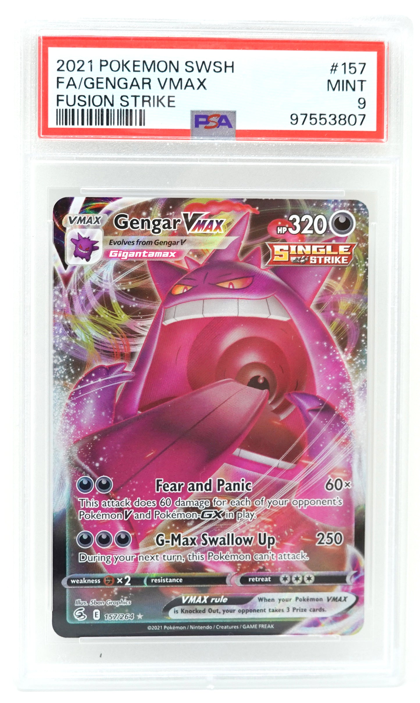 2021 POKEMON SWORD & SHIELD FUSION STRIKE #157 FA/GENGAR VMAX FUSION STRIKE PSA 9