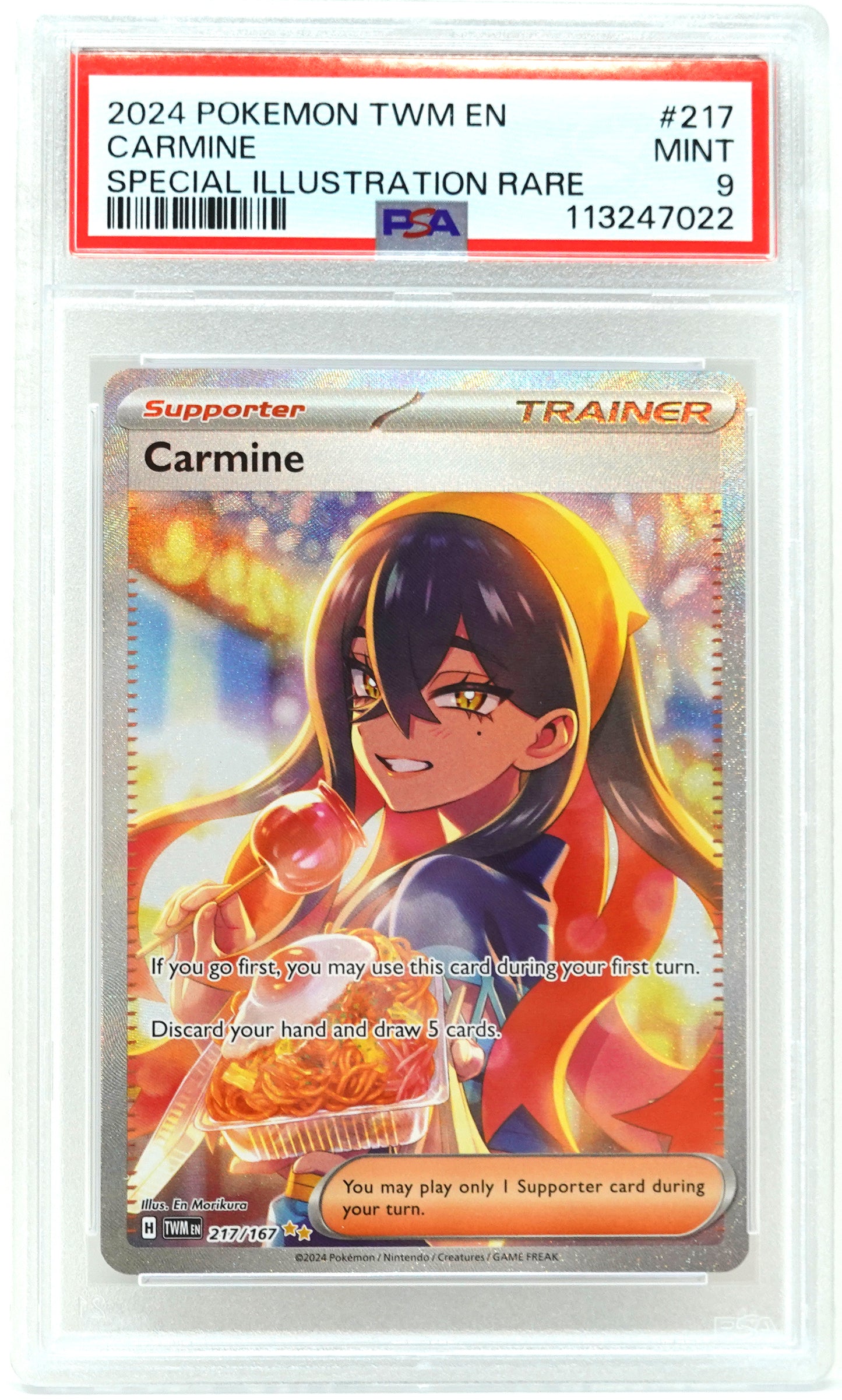 2024 POKEMON TWM EN-TWILIGHT MASQUERADE #217 CARMINE SPECIAL ILLUSTRATION RARE PSA 9