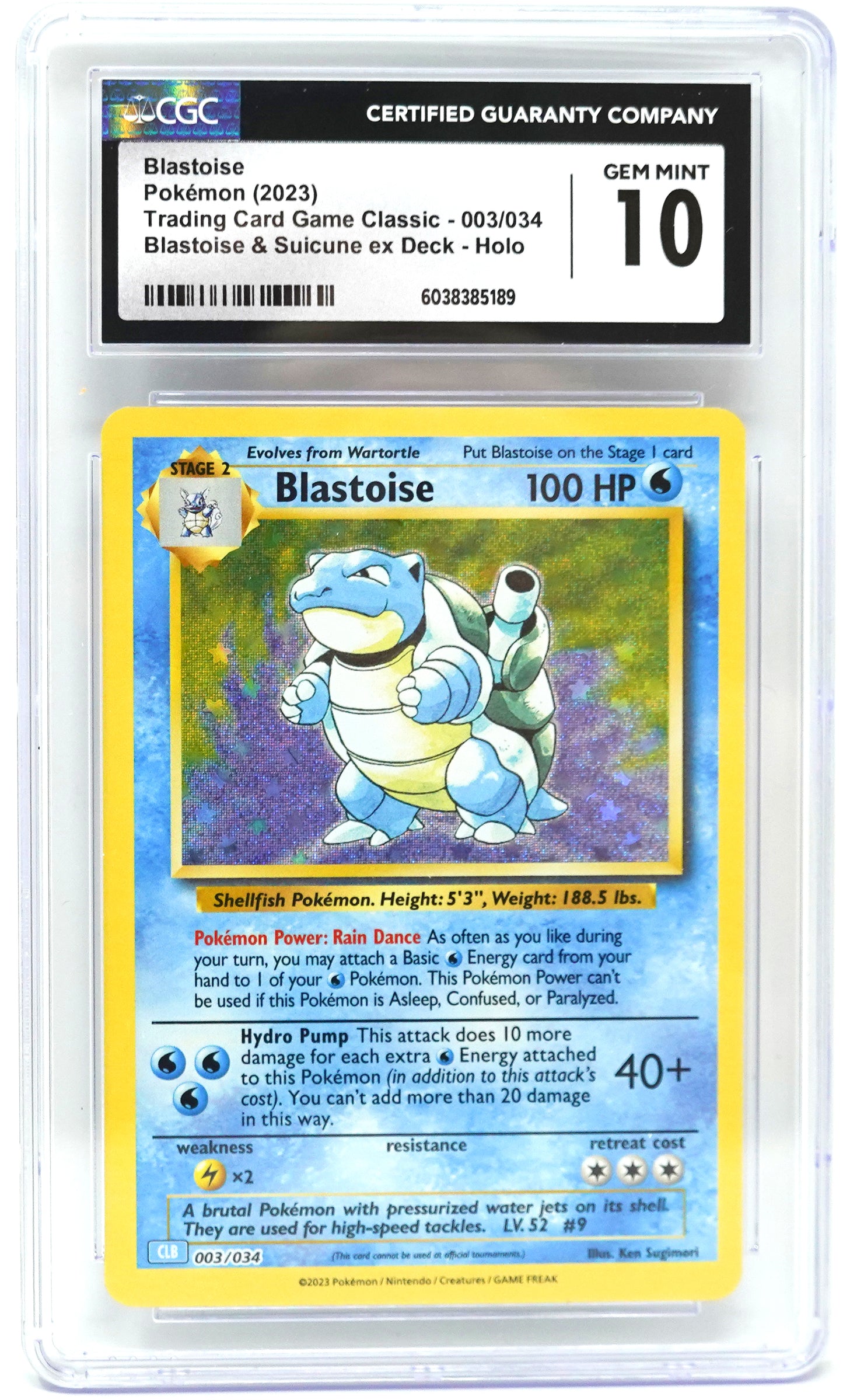 2023 POKEMON TCG CLASSIC BLASTOISE DECK #003 BLASTOISE HOLO CGC 10 GEM MINT